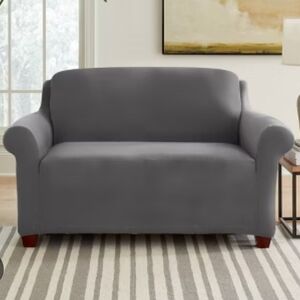 Surefit Hampstead Stretch Velvet Velour Charcoal Gray Slipcover (Loveseat)